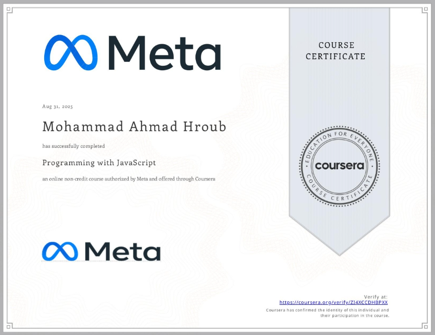Meta - Programming with JavaScript Certificate